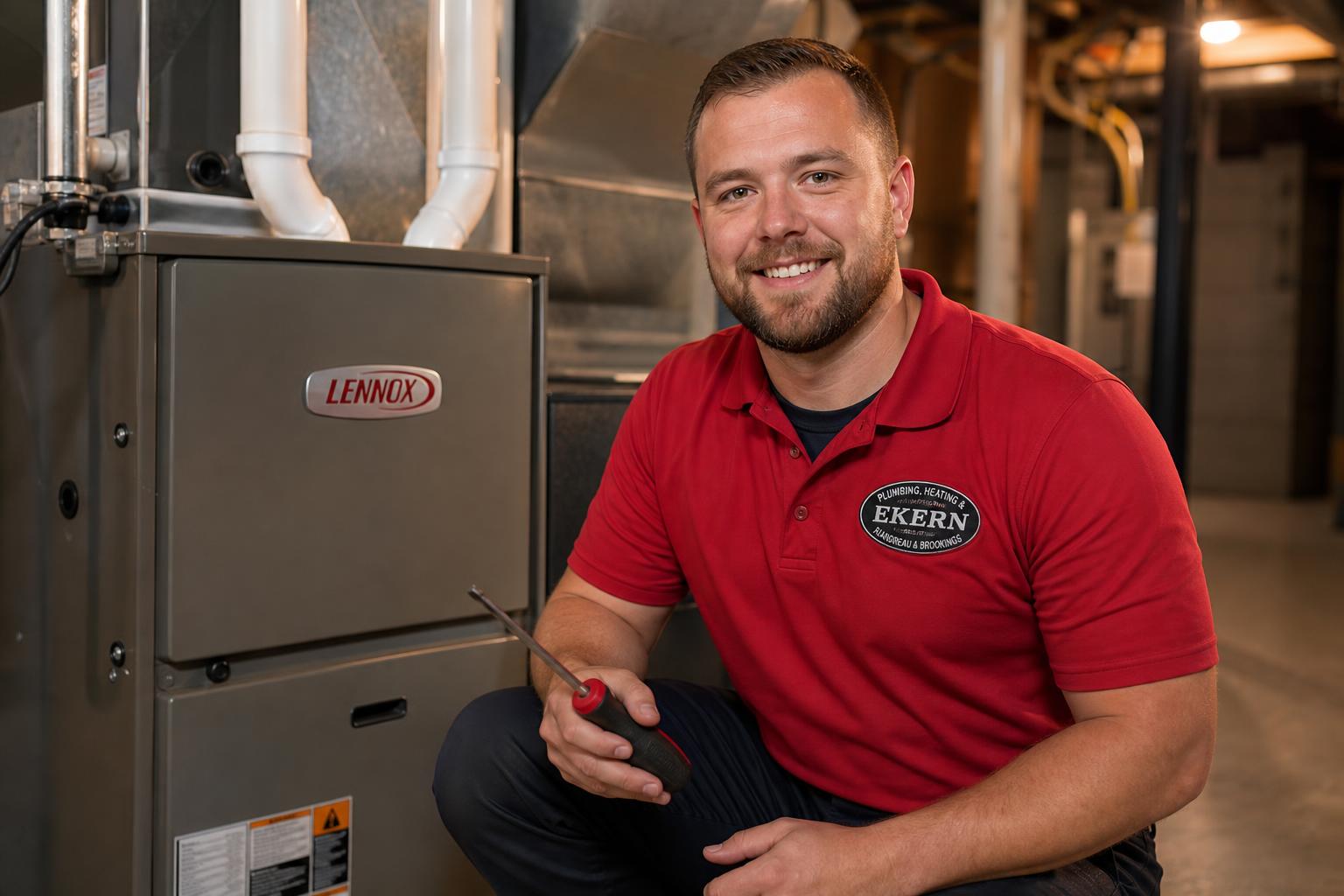 Ekern HVAC technician repairing a furnace